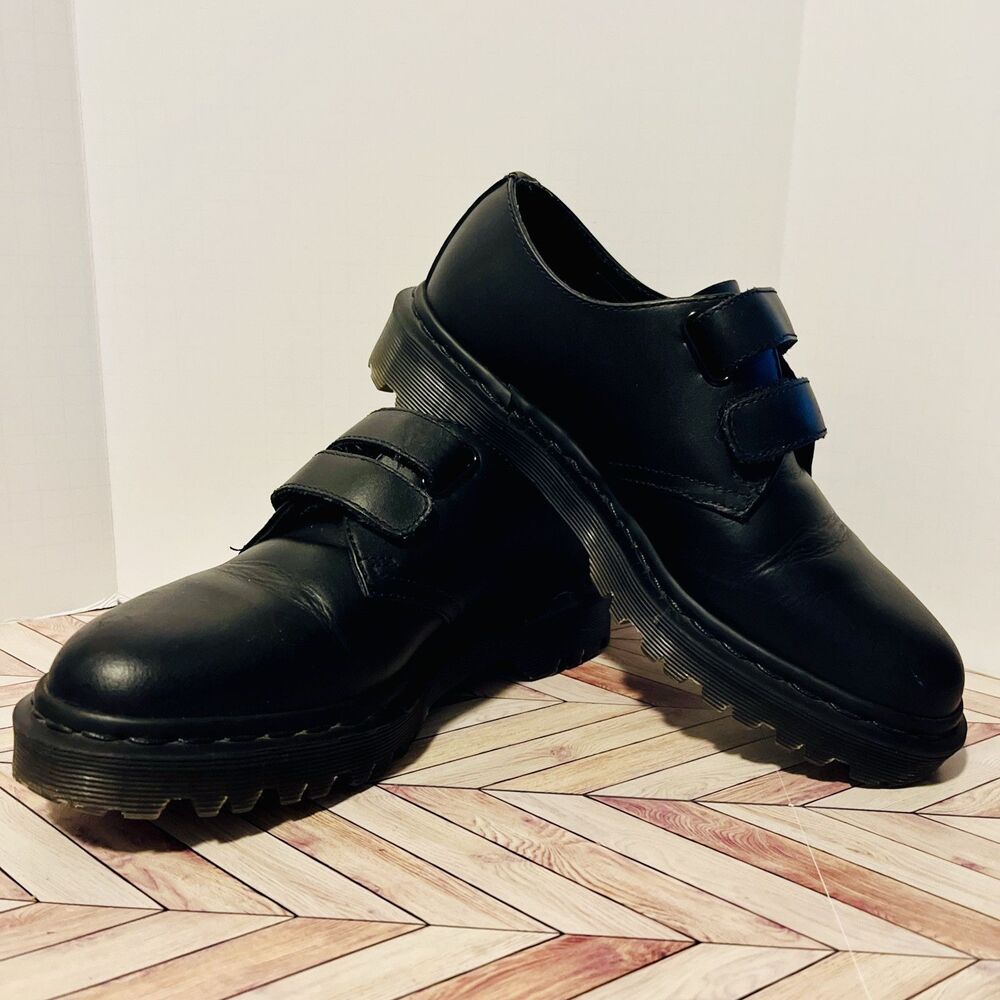 Dr‎ Martens Laureen Oxford Women 6 Shoes Double Strap Black Hook Loop Rare Docs